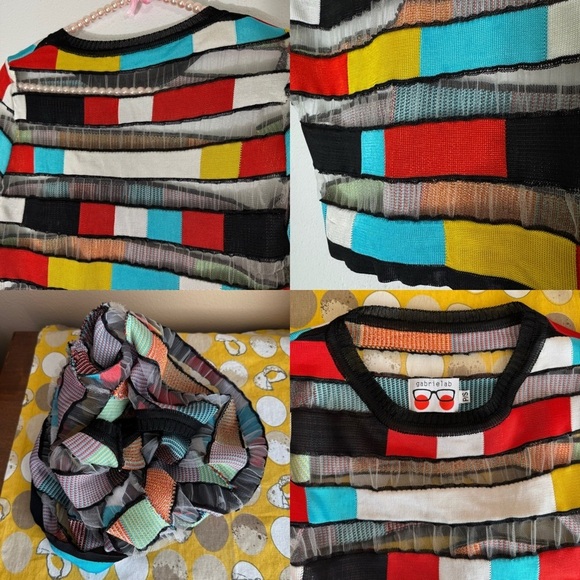 Gabrielab cropped sheer colorful square top size P/S - Picture 10 of 16